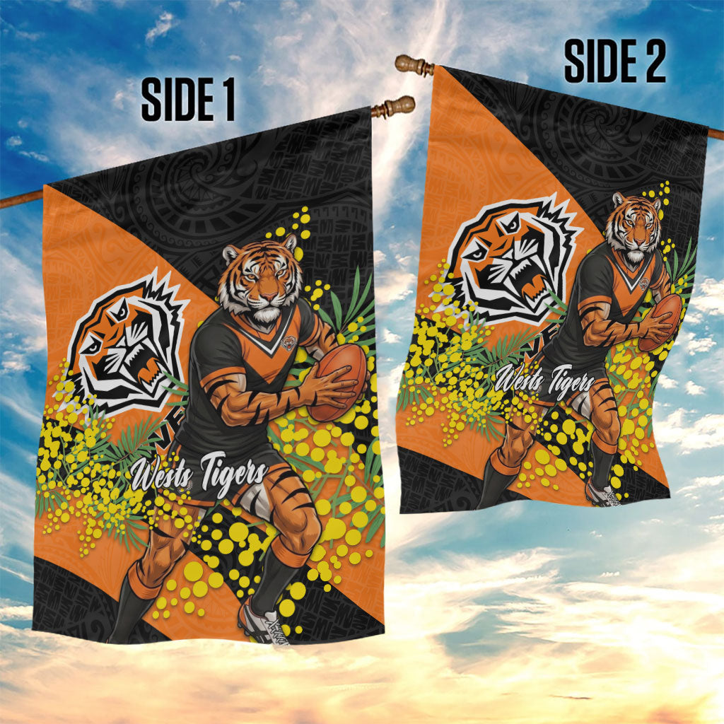 Wests Tigers Garden Flag Golden Wattle Floral Polynesian - Australian Flower - Rugby Mascot