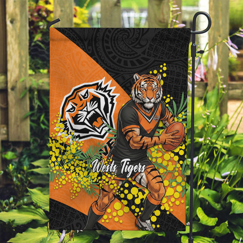 Wests Tigers Garden Flag Golden Wattle Floral Polynesian - Australian Flower - Rugby Mascot