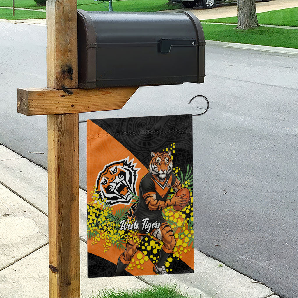 Wests Tigers Garden Flag Golden Wattle Floral Polynesian - Australian Flower - Rugby Mascot