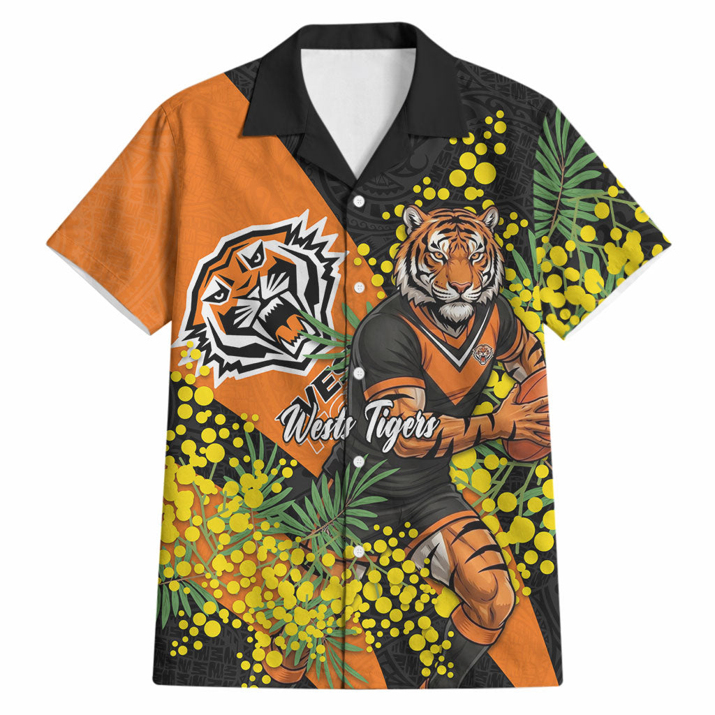 Wests Tigers Hawaiian Shirt Golden Wattle Floral Polynesian - Australian Flower - Rugby Mascot