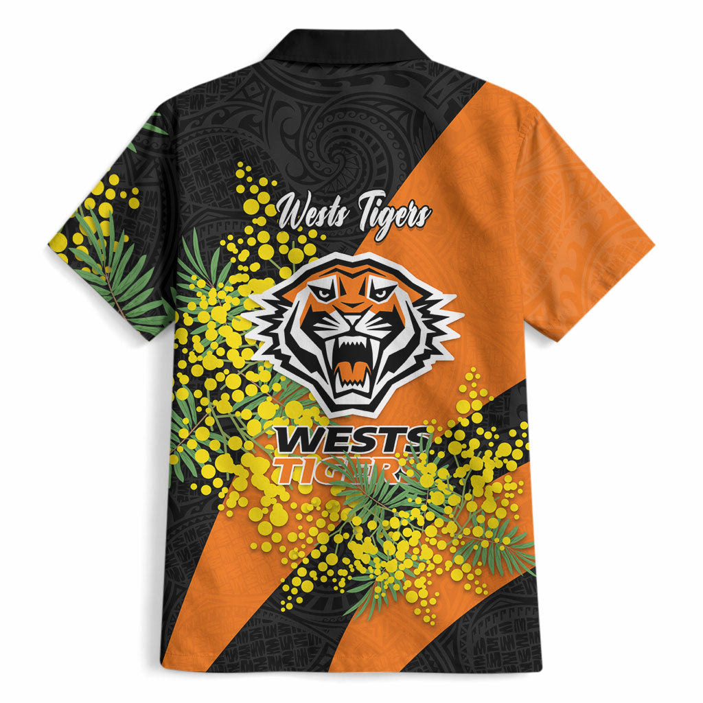 Wests Tigers Hawaiian Shirt Golden Wattle Floral Polynesian - Australian Flower - Rugby Mascot
