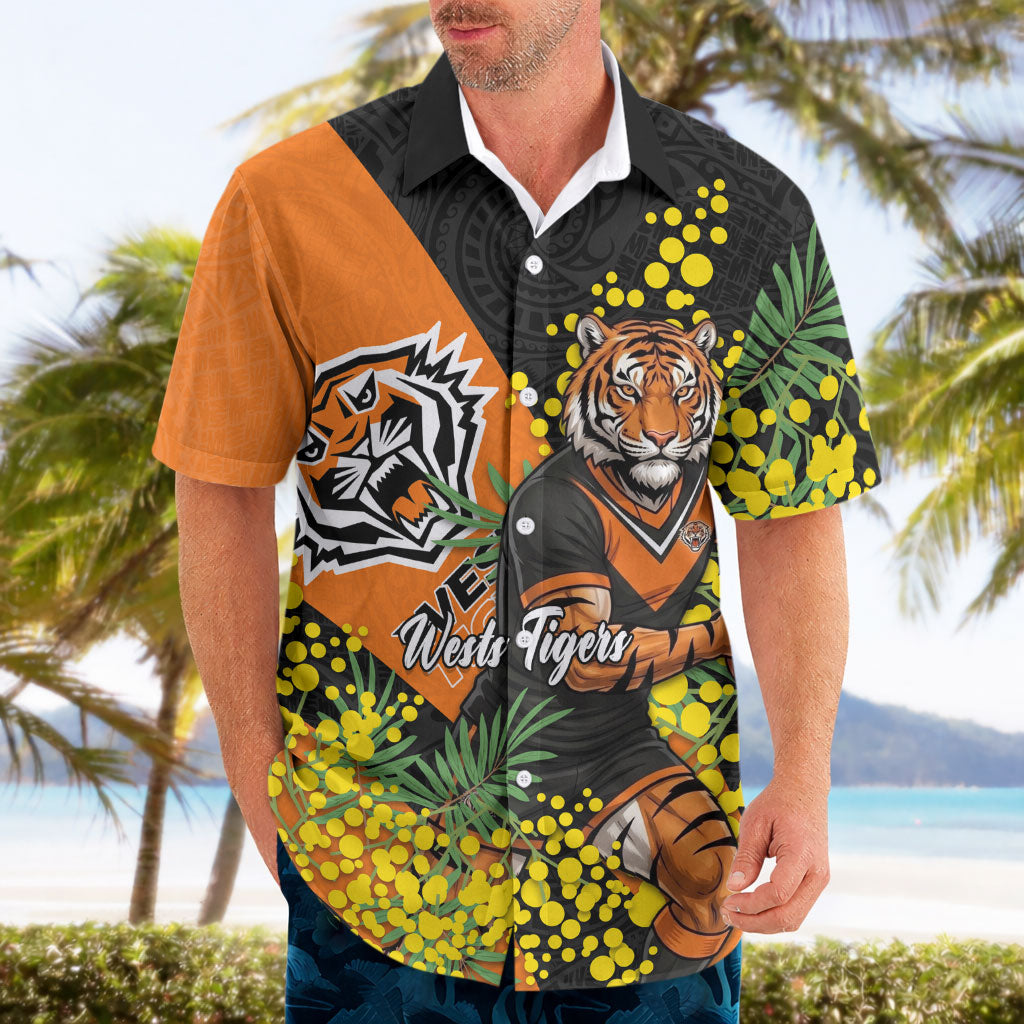 Wests Tigers Hawaiian Shirt Golden Wattle Floral Polynesian - Australian Flower - Rugby Mascot