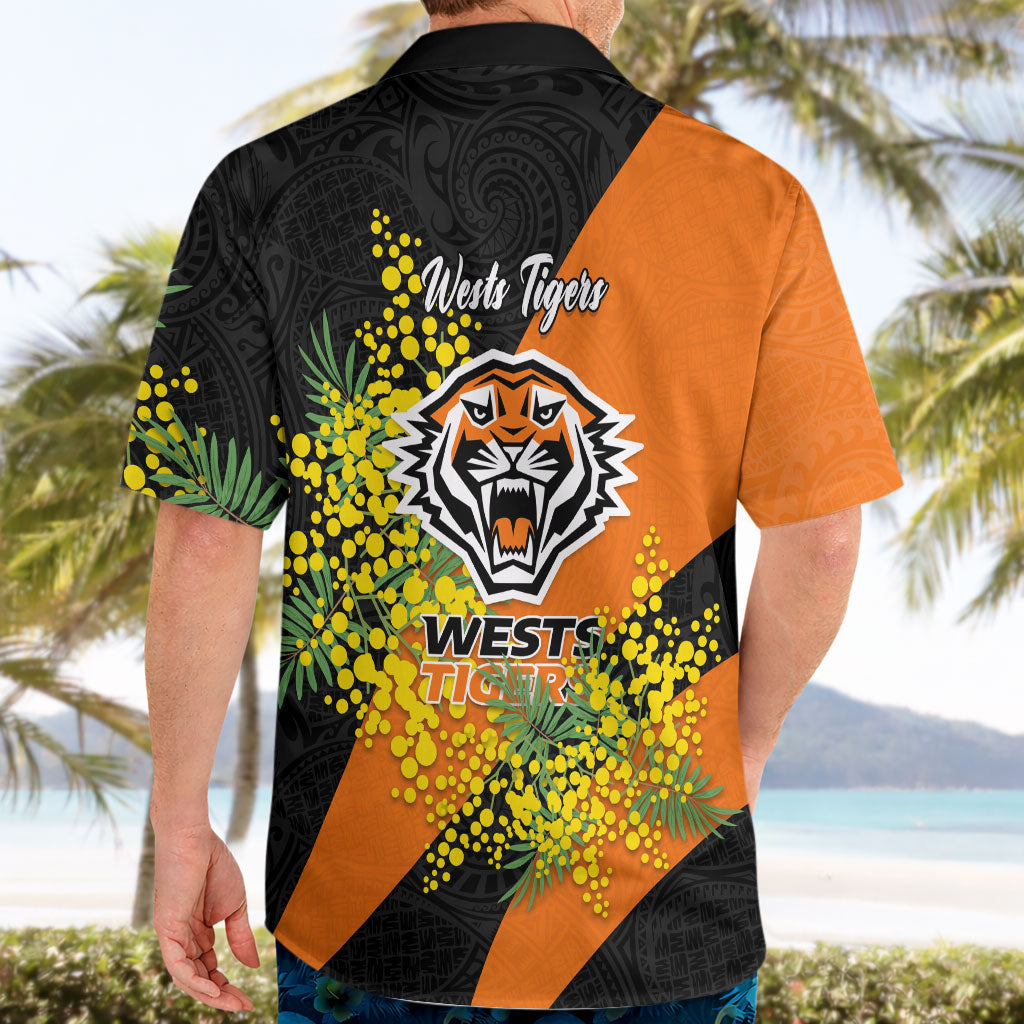 Wests Tigers Hawaiian Shirt Golden Wattle Floral Polynesian - Australian Flower - Rugby Mascot