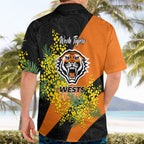 Wests Tigers Hawaiian Shirt Golden Wattle Floral Polynesian - Australian Flower - Rugby Mascot