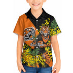 Wests Tigers Hawaiian Shirt Golden Wattle Floral Polynesian - Australian Flower - Rugby Mascot