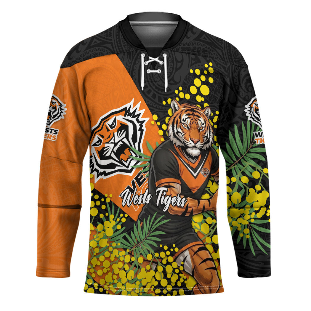 Wests Tigers Hockey Jersey Golden Wattle Floral Polynesian - Australian Flower - Rugby Mascot