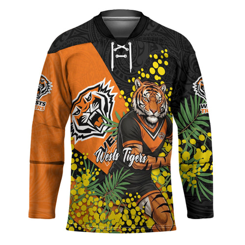 Wests Tigers Hockey Jersey Golden Wattle Floral Polynesian - Australian Flower - Rugby Mascot