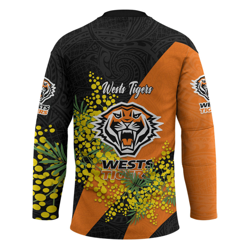 Wests Tigers Hockey Jersey Golden Wattle Floral Polynesian - Australian Flower - Rugby Mascot