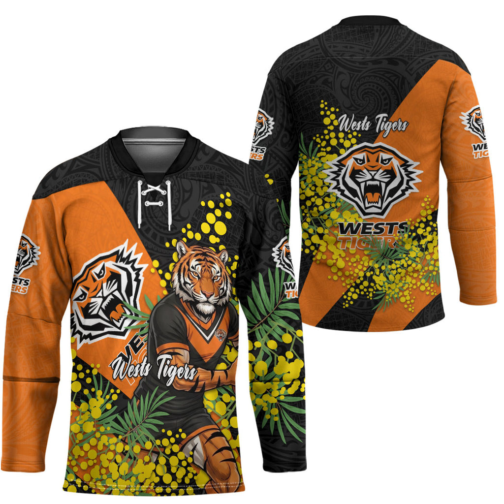 Wests Tigers Hockey Jersey Golden Wattle Floral Polynesian - Australian Flower - Rugby Mascot