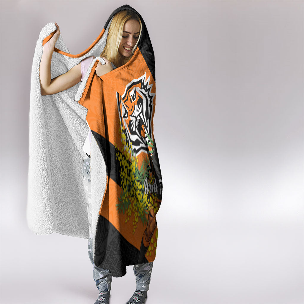 Wests Tigers Hooded Blanket Golden Wattle Floral Polynesian - Australian Flower - Rugby Mascot
