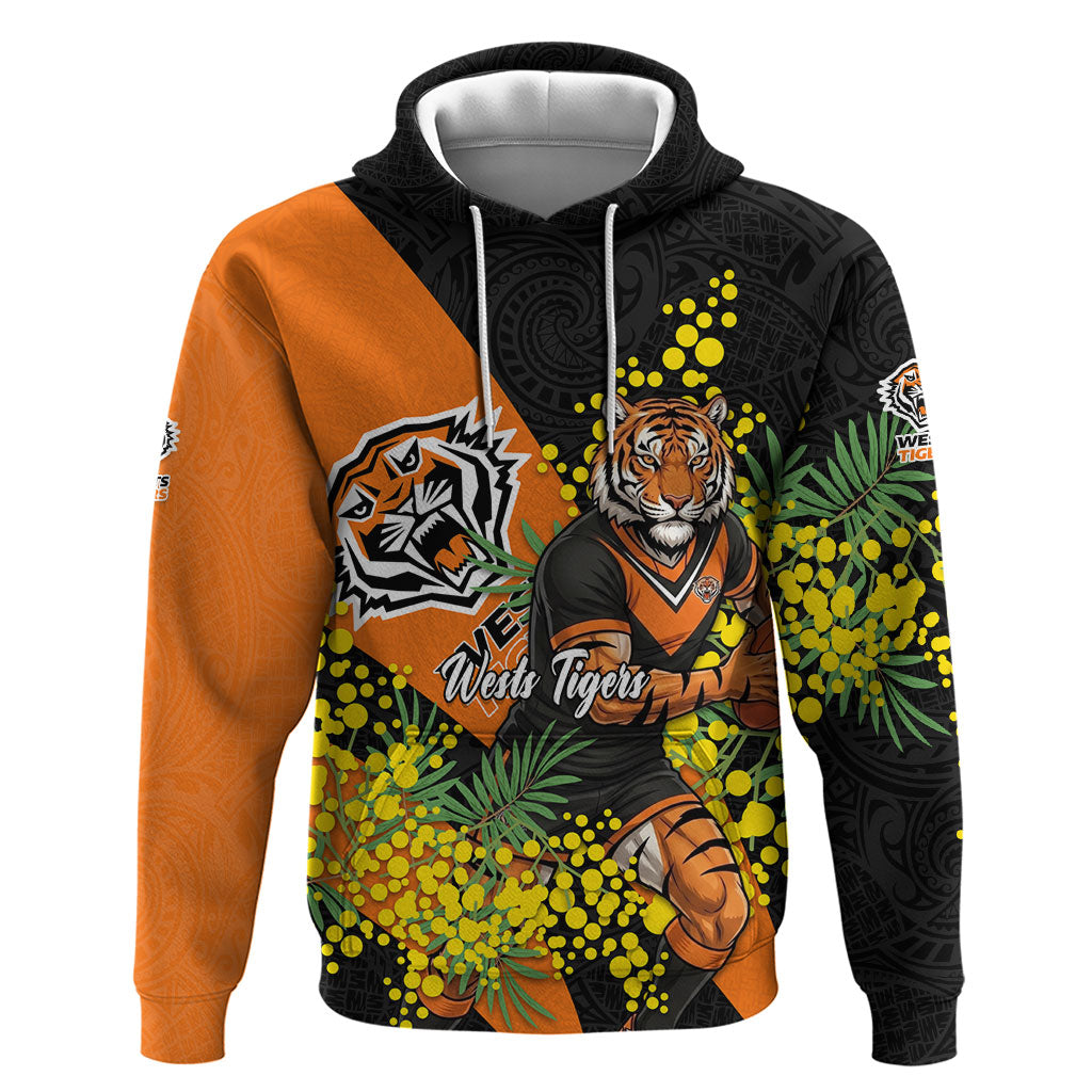 Wests Tigers Hoodie Golden Wattle Floral Polynesian - Australian Flower - Rugby Mascot
