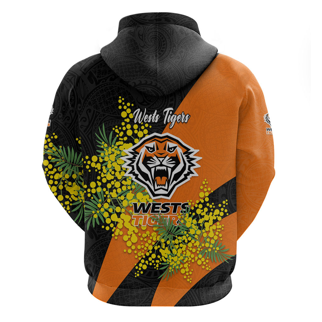 Wests Tigers Hoodie Golden Wattle Floral Polynesian - Australian Flower - Rugby Mascot