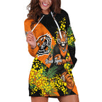 Wests Tigers Hoodie Dress Golden Wattle Floral Polynesian - Australian Flower - Rugby Mascot