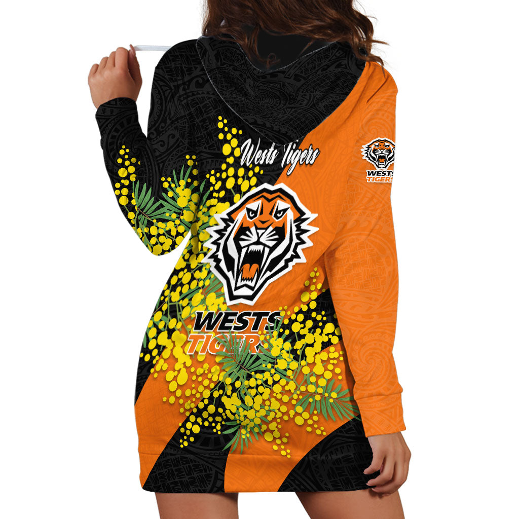 Wests Tigers Hoodie Dress Golden Wattle Floral Polynesian - Australian Flower - Rugby Mascot