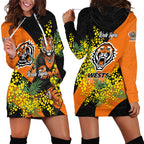 Wests Tigers Hoodie Dress Golden Wattle Floral Polynesian - Australian Flower - Rugby Mascot