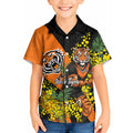 Wests Tigers Kid Hawaiian Shirt Golden Wattle Floral Polynesian - Australian Flower - Rugby Mascot