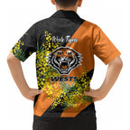 Wests Tigers Kid Hawaiian Shirt Golden Wattle Floral Polynesian - Australian Flower - Rugby Mascot