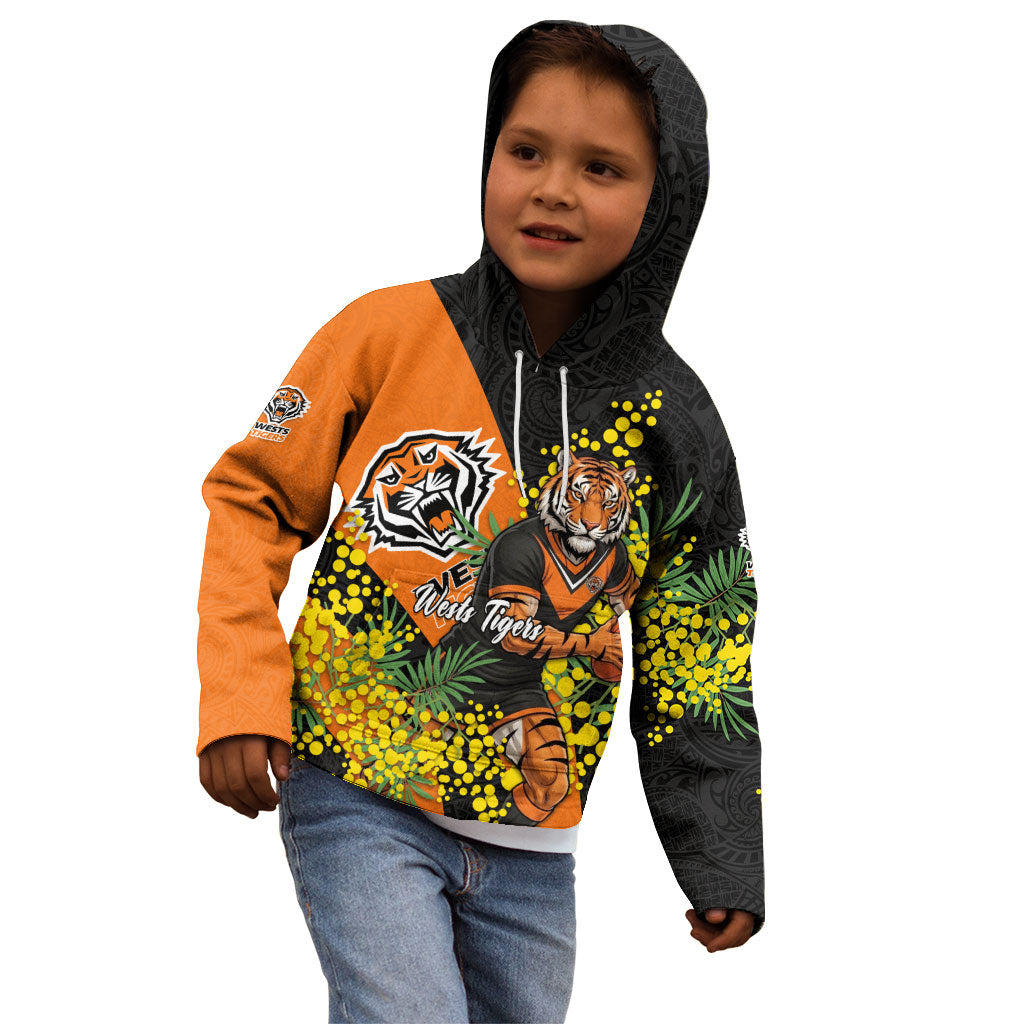 Wests Tigers Kid Hoodie Golden Wattle Floral Polynesian - Australian Flower - Rugby Mascot