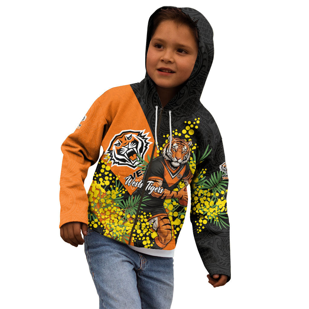 Wests Tigers Kid Hoodie Golden Wattle Floral Polynesian - Australian Flower - Rugby Mascot