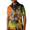 Wests Tigers Kid Polo Shirt Golden Wattle Floral Polynesian - Australian Flower - Rugby Mascot