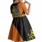 Wests Tigers Kid Short Sleeve Dress Golden Wattle Floral Polynesian - Australian Flower - Rugby Mascot