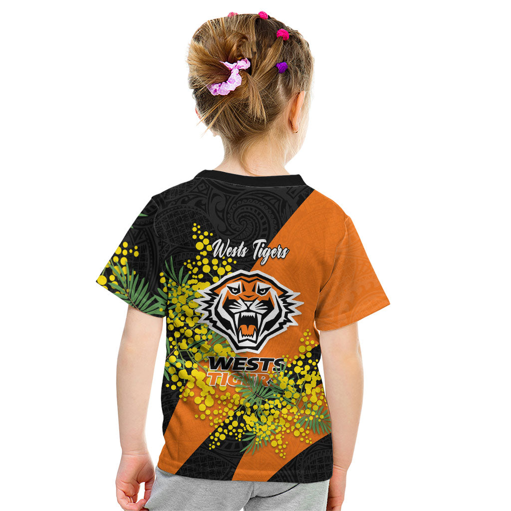 Wests Tigers Kid T Shirt Golden Wattle Floral Polynesian - Australian Flower - Rugby Mascot