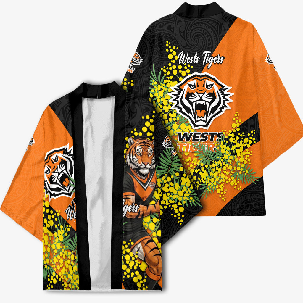 Wests Tigers Kimono Golden Wattle Floral Polynesian - Australian Flower - Rugby Mascot