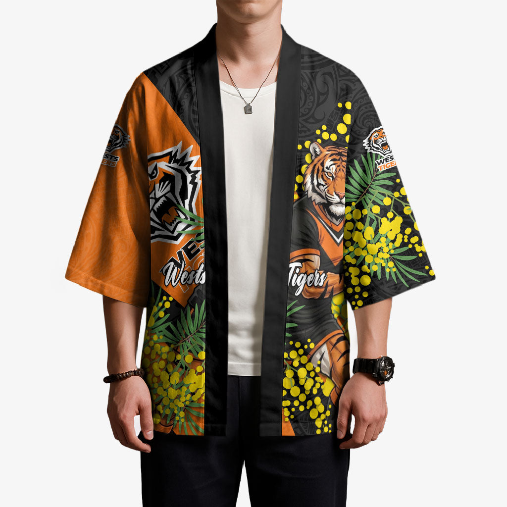 Wests Tigers Kimono Golden Wattle Floral Polynesian - Australian Flower - Rugby Mascot
