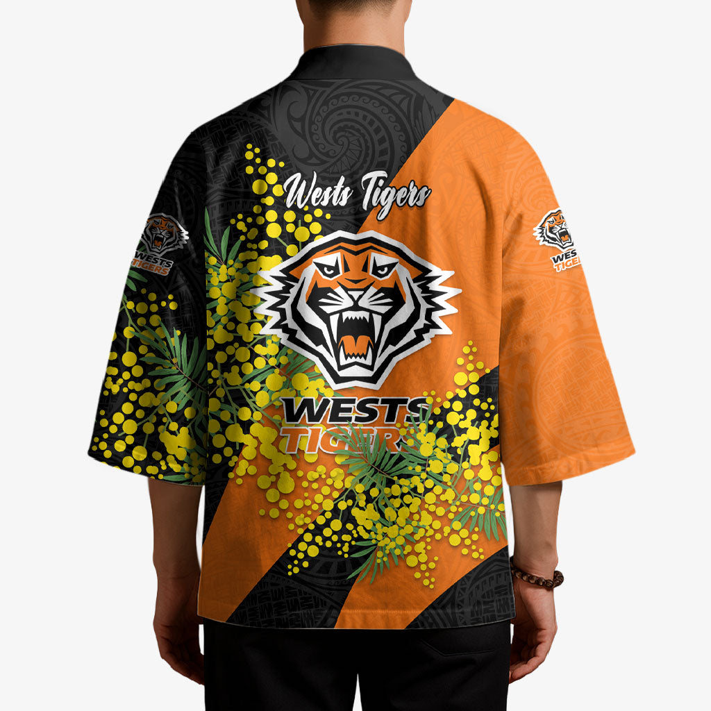 Wests Tigers Kimono Golden Wattle Floral Polynesian - Australian Flower - Rugby Mascot