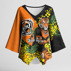 Wests Tigers Kimono Sleeve Blouse Golden Wattle Floral Polynesian - Australian Flower - Rugby Mascot