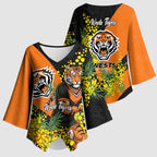 Wests Tigers Kimono Sleeve Blouse Golden Wattle Floral Polynesian - Australian Flower - Rugby Mascot
