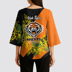 Wests Tigers Kimono Sleeve Blouse Golden Wattle Floral Polynesian - Australian Flower - Rugby Mascot