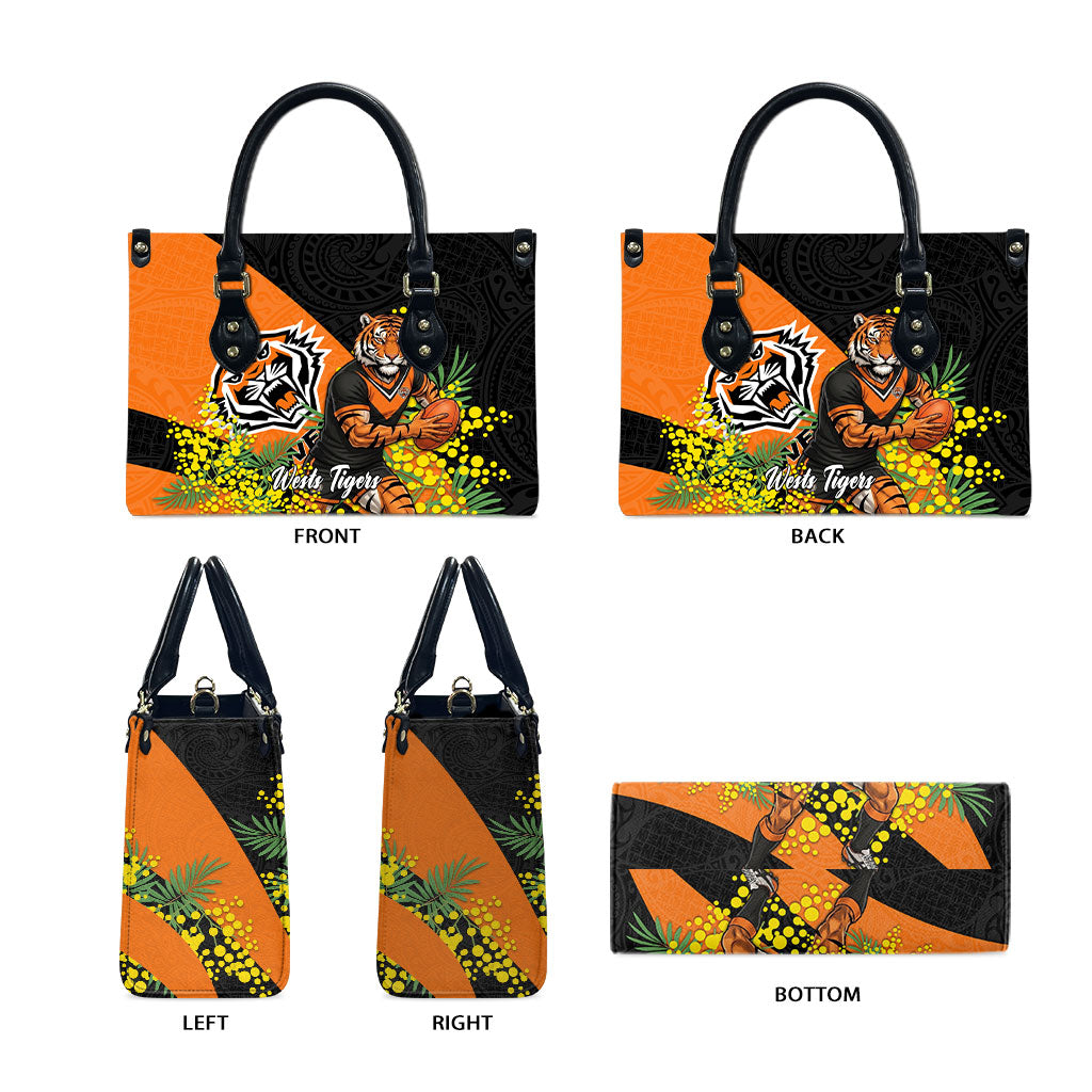Wests Tigers Leather Bag Golden Wattle Floral Polynesian - Australian Flower - Rugby Mascot