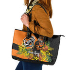 Wests Tigers Leather Tote Bag Golden Wattle Floral Polynesian - Australian Flower - Rugby Mascot