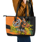 Wests Tigers Leather Tote Bag Golden Wattle Floral Polynesian - Australian Flower - Rugby Mascot