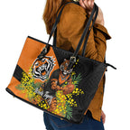 Wests Tigers Leather Tote Bag Golden Wattle Floral Polynesian - Australian Flower - Rugby Mascot