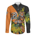 Wests Tigers Long Sleeve Button Shirt Golden Wattle Floral Polynesian - Australian Flower - Rugby Mascot