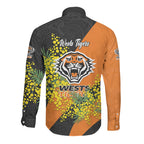 Wests Tigers Long Sleeve Button Shirt Golden Wattle Floral Polynesian - Australian Flower - Rugby Mascot