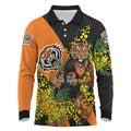 Wests Tigers Long Sleeve Polo Shirt Golden Wattle Floral Polynesian - Australian Flower - Rugby Mascot