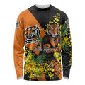 Wests Tigers Long Sleeve Shirt Golden Wattle Floral Polynesian - Australian Flower - Rugby Mascot