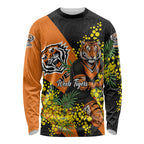 Wests Tigers Long Sleeve Shirt Golden Wattle Floral Polynesian - Australian Flower - Rugby Mascot