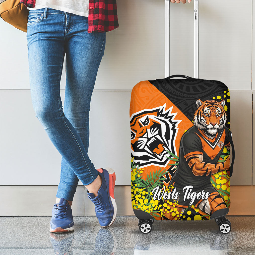 Wests Tigers Luggage Cover Golden Wattle Floral Polynesian - Australian Flower - Rugby Mascot