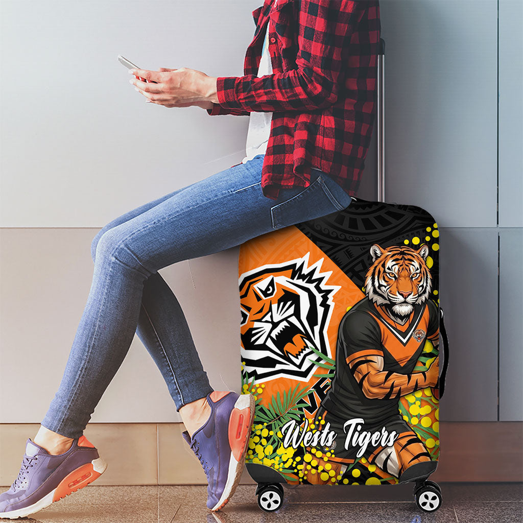 Wests Tigers Luggage Cover Golden Wattle Floral Polynesian - Australian Flower - Rugby Mascot