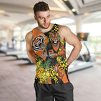 Wests Tigers Men Tank Top Golden Wattle Floral Polynesian - Australian Flower - Rugby Mascot