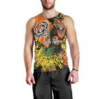 Wests Tigers Men Tank Top Golden Wattle Floral Polynesian - Australian Flower - Rugby Mascot
