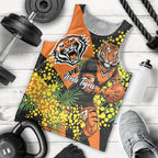 Wests Tigers Men Tank Top Golden Wattle Floral Polynesian - Australian Flower - Rugby Mascot