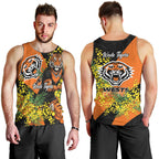 Wests Tigers Men Tank Top Golden Wattle Floral Polynesian - Australian Flower - Rugby Mascot