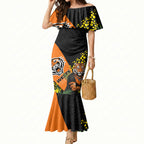 Wests Tigers Mermaid Dress Golden Wattle Floral Polynesian - Australian Flower - Rugby Mascot