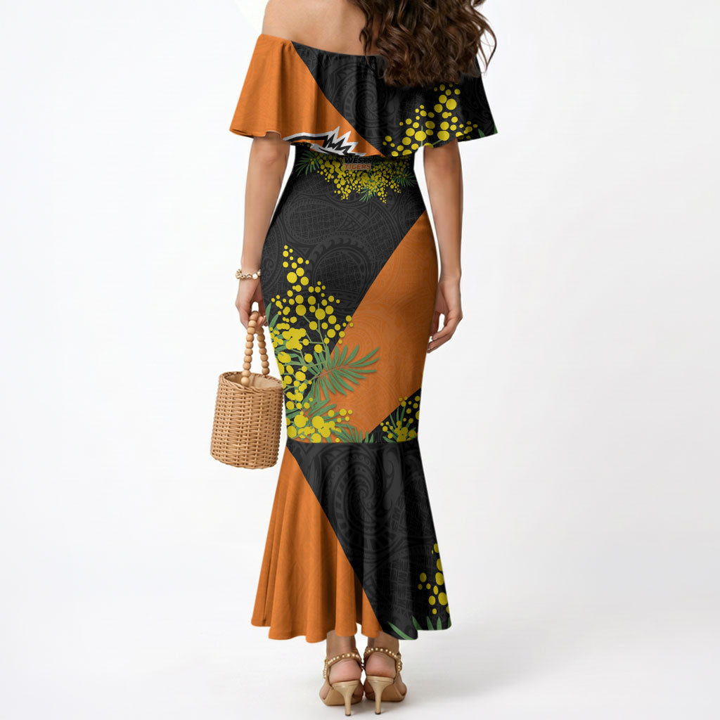 Wests Tigers Mermaid Dress Golden Wattle Floral Polynesian - Australian Flower - Rugby Mascot