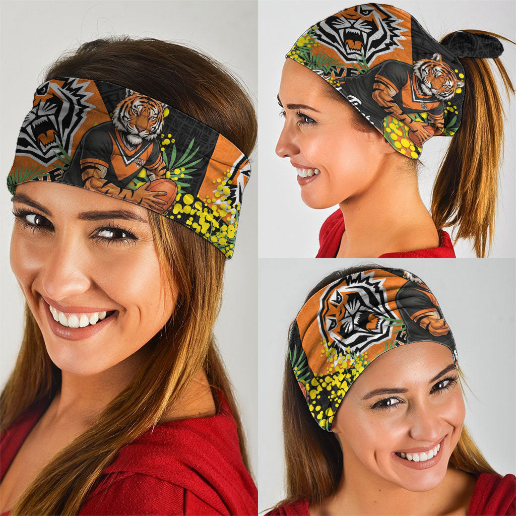Wests Tigers Neck Gaiter Golden Wattle Floral Polynesian - Australian Flower - Rugby Mascot